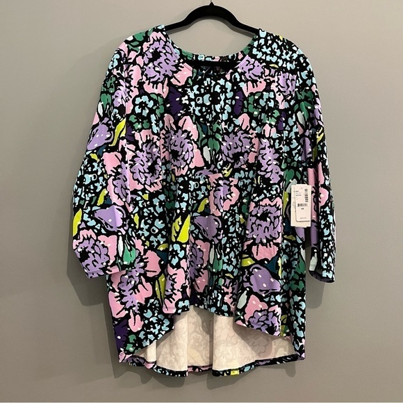 NEW Melissa McCarthy Seven7 Purple & Teal Floral Preppy Flirty Peplum Flare Top - Picture 2 of 12